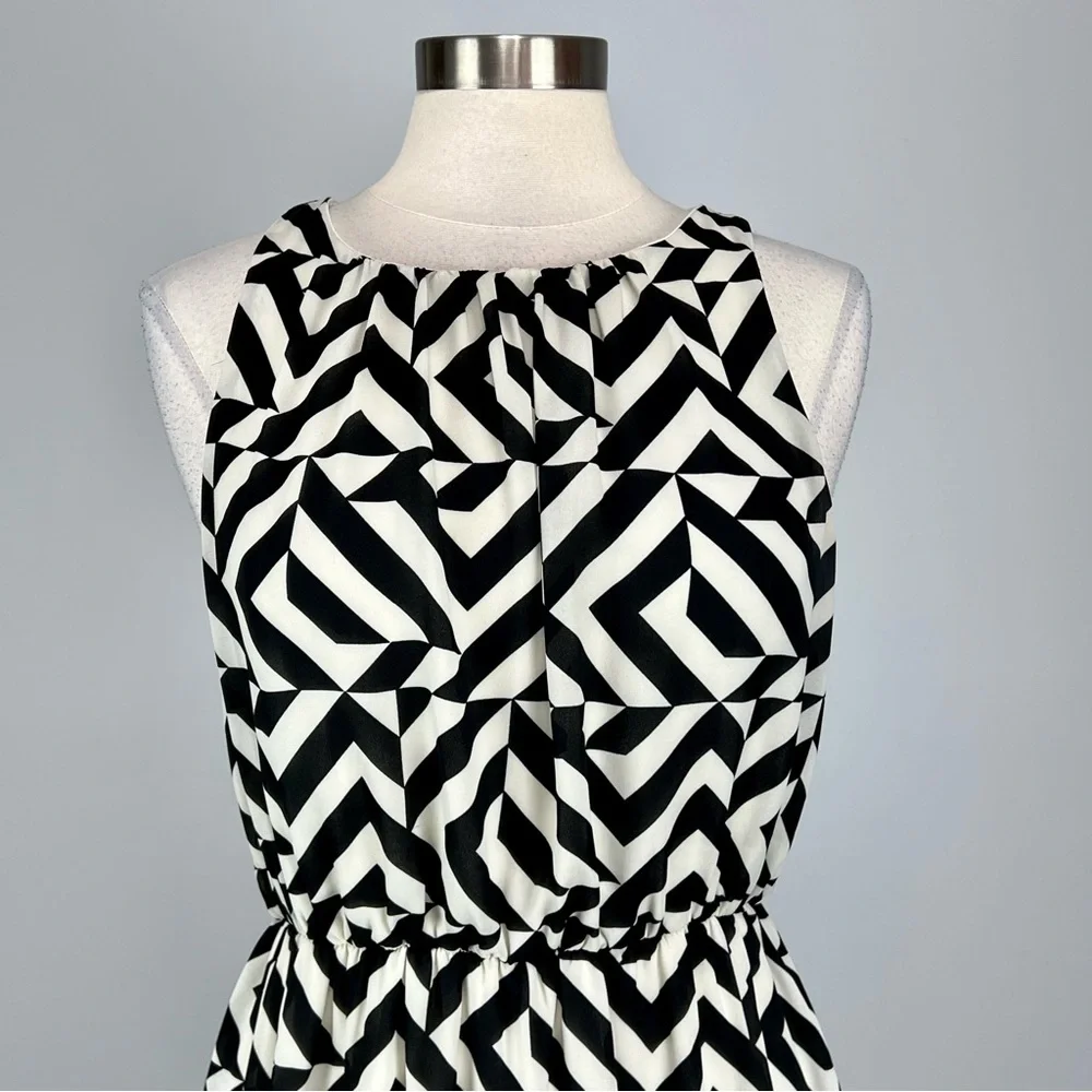 Francesca Bird Cage Womens Sleeveless Dress Black White Geo Print size Large - Picture 2 of 11